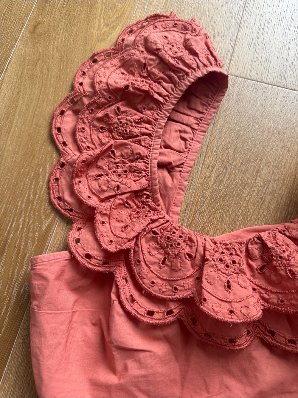 Express Coral Eyelet Ruffle Crop Top - Picture 6 of 7